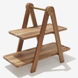 Macy Blackwell x Short Stories Wood Tiered App Tray Acacia 2-Tier Serving Stand